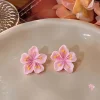 boucle d'oreille en résine rose sans fleurs pour femme, clou de fleur de sakura, accessoire de bijoux doux et mignon, cadeau de mariage pour fille, géométrie