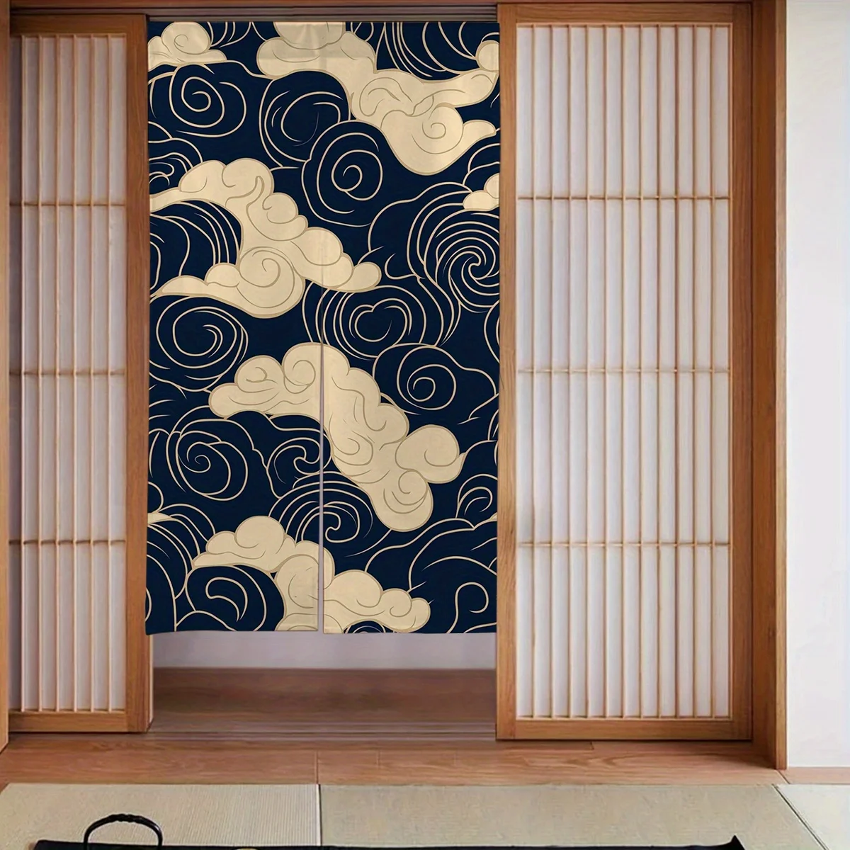 rideau de porte nordique japonais occultant en lin, motif ondulé bleu blanc, pour entrée, cuisine, salle de bains, chambre à coucher, couloir, décoration de maison rideau de porte nordique japonais occultant en lin, motif ondulé bleu blanc, pour entrée, cuisine, salle de bains, chambre à coucher, couloir, décoration de maison