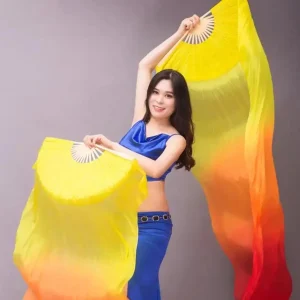 Éventails de danse du ventre en soie pour femmes, éventail pour enfants, pour danse, Double face étendue, Performance en bambou pour adultes, dégradé de couleurs
