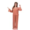 pyjama en soie glacée pour femme, manches longues, mignon, nouveau style, soie fine, à volants, chemise et pantalon, vêtements de détente, printemps automne