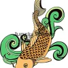 autocollant d'art de dessin animé de poisson koi japonais avec des vagues, dessins divins, fleurs de poisson koi japonais cool, décalcomanie de vagues, samouraï du japon
