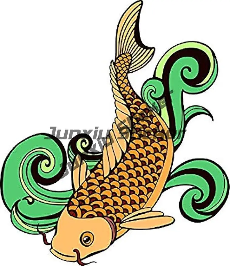 autocollant d'art de dessin animé de poisson koi japonais avec des vagues, dessins divins, fleurs de poisson koi japonais cool, décalcomanie de vagues, samouraï du japon autocollant d'art de dessin animé de poisson koi japonais avec des vagues, dessins divins, fleurs de poisson koi japonais cool, décalcomanie de vagues, samouraï du japon