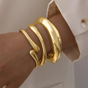 Bracelets épais minimalistes couleur or pour femmes, ensemble de bracelets à manchette ouverte, Design élégant et étanche, bijoux rétro, cadeaux