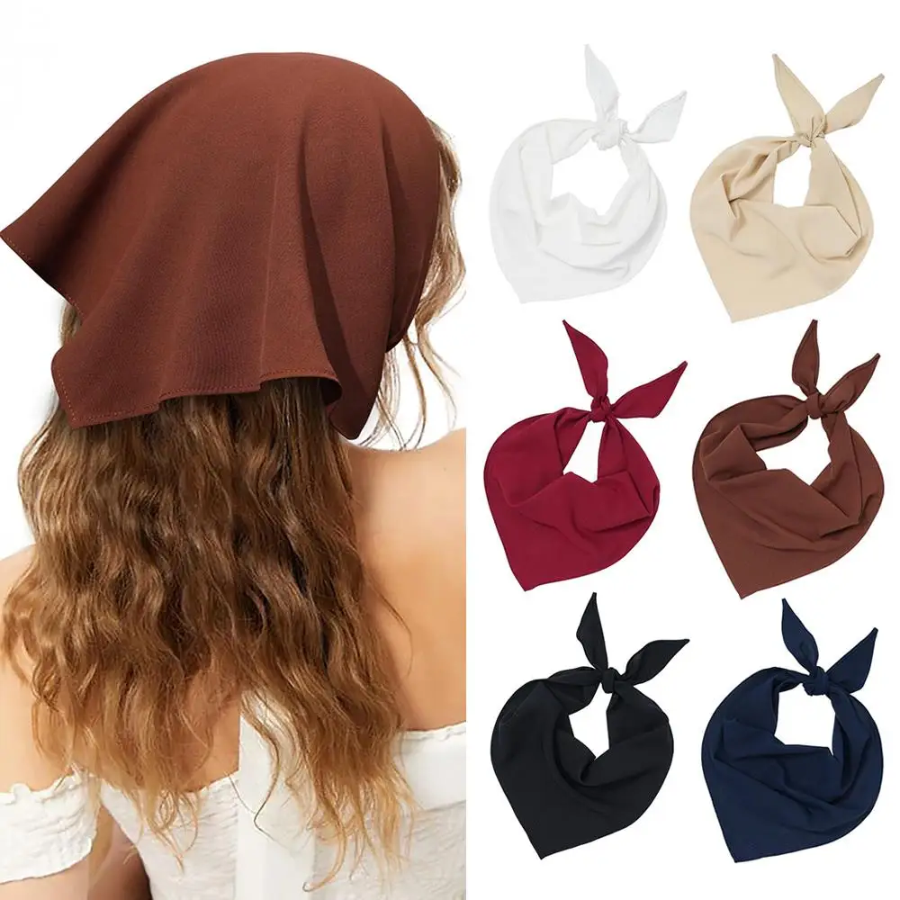 foulard triangle en satin de soie pour femmes, couleur unie, bandeau à lacets, voyage d'été, photo littéraire foulard triangle en satin de soie pour femmes, couleur unie, bandeau à lacets, voyage d'été, photo littéraire