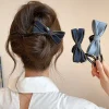 pinces à cheveux torsadées avec nœud bleu pour femmes, épingle à cheveux droite en denim exquise, barrettes vintage douces, accessoires pour cheveux polyvalents et décontractés