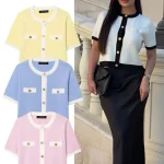 HH décontracté femmes solide tricoté Cardigan 2025 mode classique col rond simple boutonnage à manches courtes pull manteau hauts HH décontracté femmes solide tricoté Cardigan 2025 mode classique col rond simple boutonnage à manches courtes pull manteau hauts