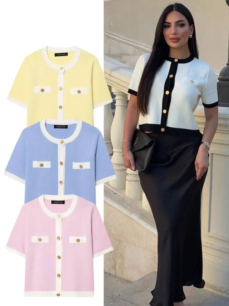 HH décontracté femmes solide tricoté Cardigan 2025 mode classique col rond simple boutonnage à manches courtes pull manteau hauts HH décontracté femmes solide tricoté Cardigan 2025 mode classique col rond simple boutonnage à manches courtes pull manteau hauts