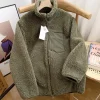 veste polaire japonaise à col montant pour hommes et femmes, manteau ample et chaud en laine d'agneau avec fermeture éclair pour couple, couleur unie, automne et hiver