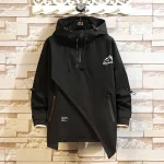 Veste à capuche pour hommes, mode coréenne, Jack noir, Patchwork, manteaux à fermeture éclair, Streetwear, surdimensionné, vêtements pour hommes, printemps 2023