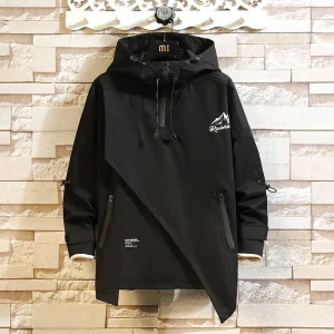 Veste à capuche pour hommes, mode coréenne, Jack noir, Patchwork, manteaux à fermeture éclair, Streetwear, surdimensionné, vêtements pour hommes, printemps 2023