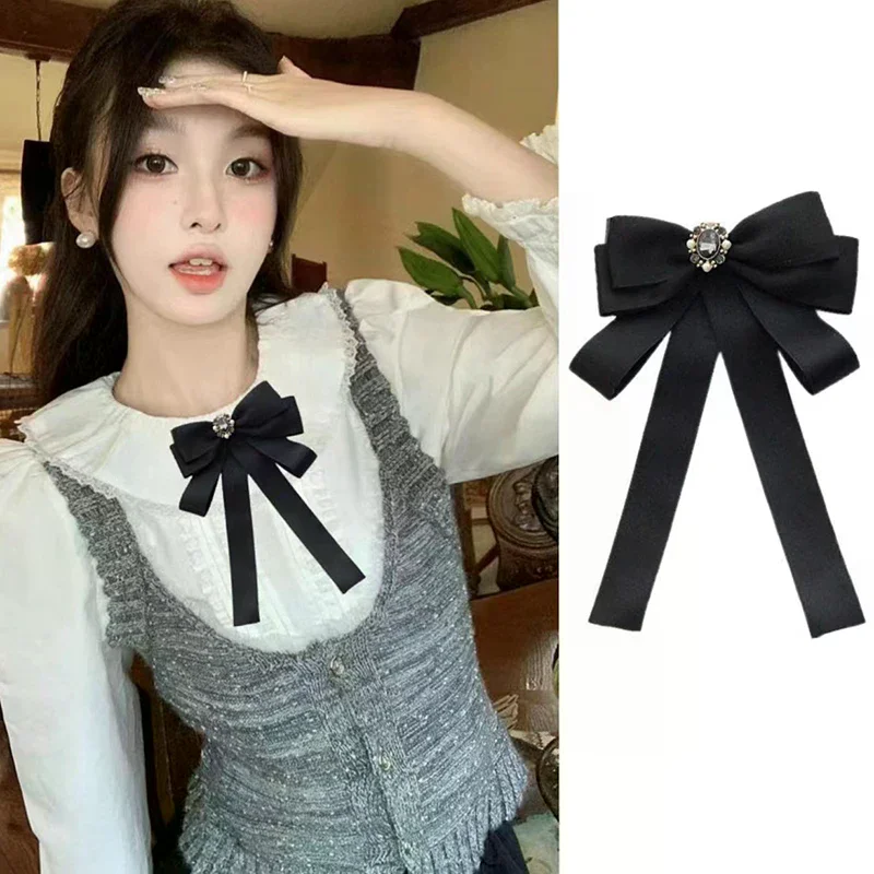 chemise nœud broche cravate femme noir collège étudiant école uniforme remise des diplômes tempérament collier broche chemise nœud broche cravate femme noir collège étudiant école uniforme remise des diplômes tempérament collier broche