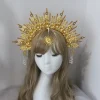 bandeau de halo doré, couronne de marraine du soleil, diadème, couvre chef gothique vierge marie, déesse féerique, accessoires de cheveux
