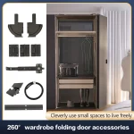 Porte pliante à ouverture grand Angle de 260 degrés, accessoires de quincaillerie, porte de garde-robe entièrement ouverte sans piste inférieure, piste pliante Porte pliante à ouverture grand Angle de 260 degrés, accessoires de quincaillerie, porte de garde-robe entièrement ouverte sans piste inférieure, piste pliante