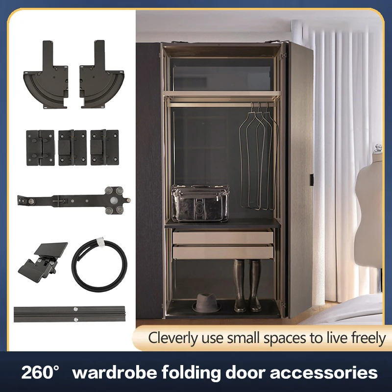 Porte pliante à ouverture grand Angle de 260 degrés, accessoires de quincaillerie, porte de garde-robe entièrement ouverte sans piste inférieure, piste pliante Porte pliante à ouverture grand Angle de 260 degrés, accessoires de quincaillerie, porte de garde-robe entièrement ouverte sans piste inférieure, piste pliante