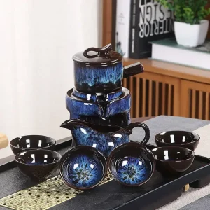 Service à thé semi-automatique, service à thé chinois en céramique, tasse à thé en argile violette, service à théière Kung Fu, 8 pièces