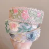 bandeau à fleurs brodé rétro pour femmes, tissu à fleurs de haute qualité, bord large avec dents, bandeau à la mode