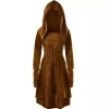 Robe gothique Vintage élégante à manches longues, à capuche, ceinturée, Y2K, Costume de spectacle festif pour femmes, couleur Pure, tendance, Cosplay, nouvelle collection 2025 Robe gothique Vintage élégante à manches longues, à capuche, ceinturée, Y2K, Costume de spectacle festif pour femmes, couleur Pure, tendance, Cosplay, nouvelle collection 2025