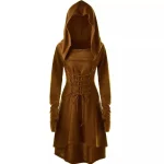 Robe gothique Vintage élégante à manches longues, à capuche, ceinturée, Y2K, Costume de spectacle festif pour femmes, couleur Pure, tendance, Cosplay, nouvelle collection 2025 Robe gothique Vintage élégante à manches longues, à capuche, ceinturée, Y2K, Costume de spectacle festif pour femmes, couleur Pure, tendance, Cosplay, nouvelle collection 2025
