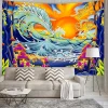 tapisserie murale japonaise réactive uv, grandes vagues, mont fuji, pour décoration de chambre, rideau esthétique, couverture, décoration murale de maison