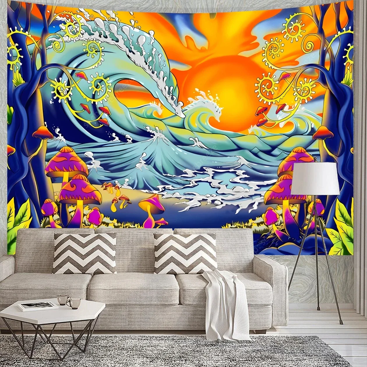 tapisserie murale japonaise réactive uv, grandes vagues, mont fuji, pour décoration de chambre, rideau esthétique, couverture, décoration murale de maison tapisserie murale japonaise réactive uv, grandes vagues, mont fuji, pour décoration de chambre, rideau esthétique, couverture, décoration murale de maison