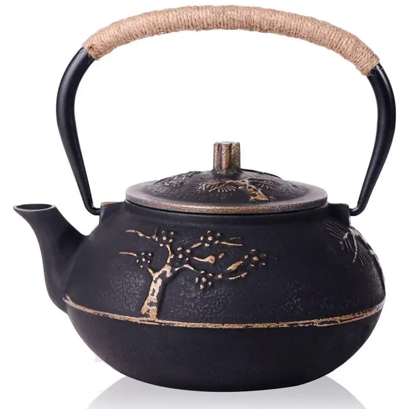 ensemble de théière en fonte japonaise, bouilloire de cuisine en acier inoxydable, verres, fleur de prunier, 900ml ensemble de théière en fonte japonaise, bouilloire de cuisine en acier inoxydable, verres, fleur de prunier, 900ml