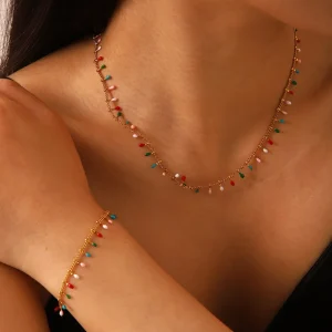 Chaîne à pampilles en acier inoxydable, tendance coréenne et japonaise, collier coloré, Bracelet léger de luxe, ensemble de bijoux, accessoires Chaîne à pampilles en acier inoxydable, tendance coréenne et japonaise, collier coloré, Bracelet léger de luxe, ensemble de bijoux, accessoires