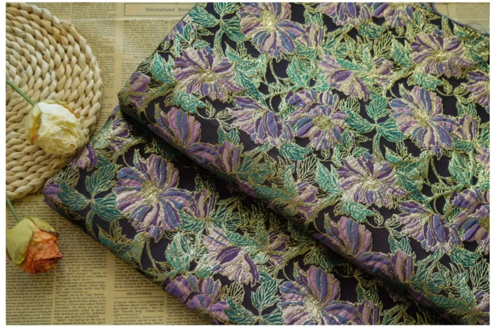 tissu jacquard à fleurs en soie dorée, 1 mètre, à la mode, pour robe, jupe, sac, tissu à coudre décoratif tissu jacquard à fleurs en soie dorée, 1 mètre, à la mode, pour robe, jupe, sac, tissu à coudre décoratif