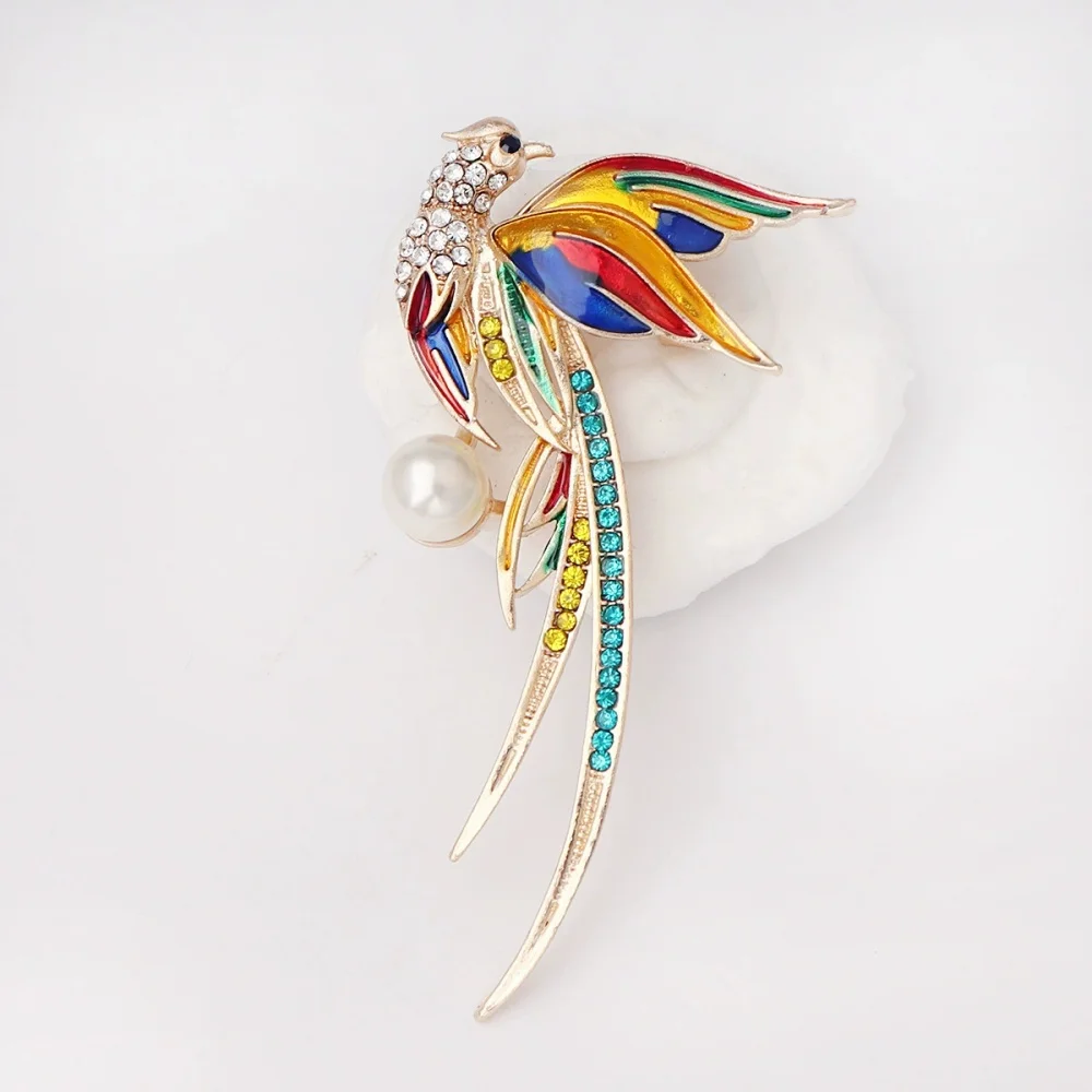nouvelle broche phénix en strass à la mode avec longue queue, accessoire exquis pour vêtements et sacs, pièce de tempérament polyvalente nouvelle broche phénix en strass à la mode avec longue queue, accessoire exquis pour vêtements et sacs, pièce de tempérament polyvalente