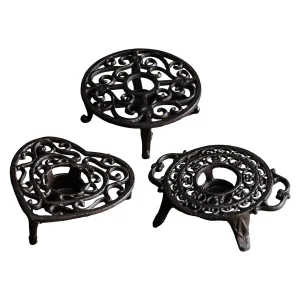 Chauffe-théière en fonte rustique, ornement décoratif avec bougeoir, plat en métal, standard, fête de mariage, bar, cour, cour Chauffe-théière en fonte rustique, ornement décoratif avec bougeoir, plat en métal, standard, fête de mariage, bar, cour, cour