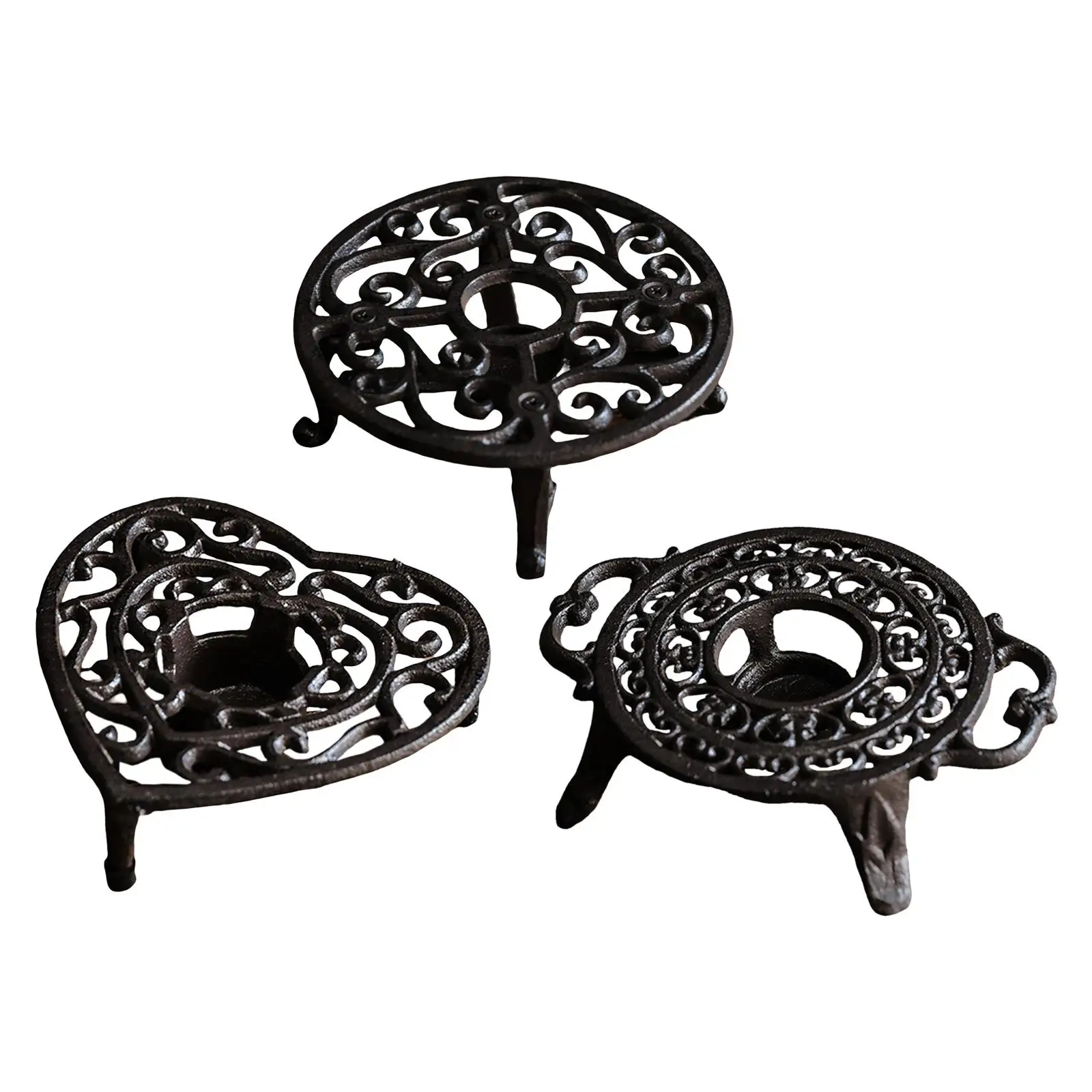 Chauffe-théière en fonte rustique, ornement décoratif avec bougeoir, plat en métal, standard, fête de mariage, bar, cour, cour Chauffe-théière en fonte rustique, ornement décoratif avec bougeoir, plat en métal, standard, fête de mariage, bar, cour, cour