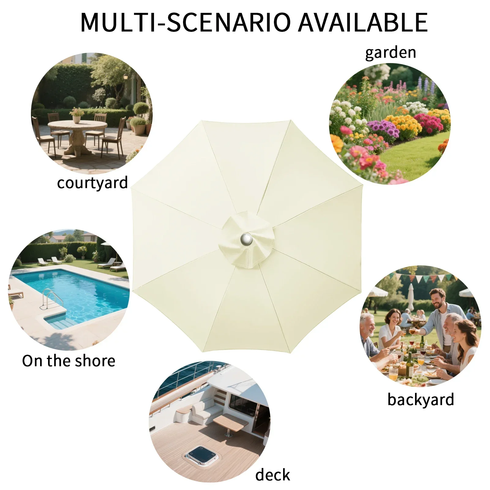 housse de remplacement pour parasol, 6 nervures/8 nervures, pour marché, patio, auvent en tissu, imperméable, pour jardin extérieur housse de remplacement pour parasol, 6 nervures/8 nervures, pour marché, patio, auvent en tissu, imperméable, pour jardin extérieur