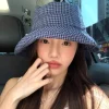 casquette seau à carreaux d'été japonaise, chapeau de soleil à carreaux bouclés à séchage rapide, casquette de pêcheur pliable avec nœud pour femmes