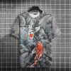grue vagues motif t shirt pour hommes chinois koi poisson impression 3d t shirts été décontracté ample à manches courtes haut col en o unisexe t shirts