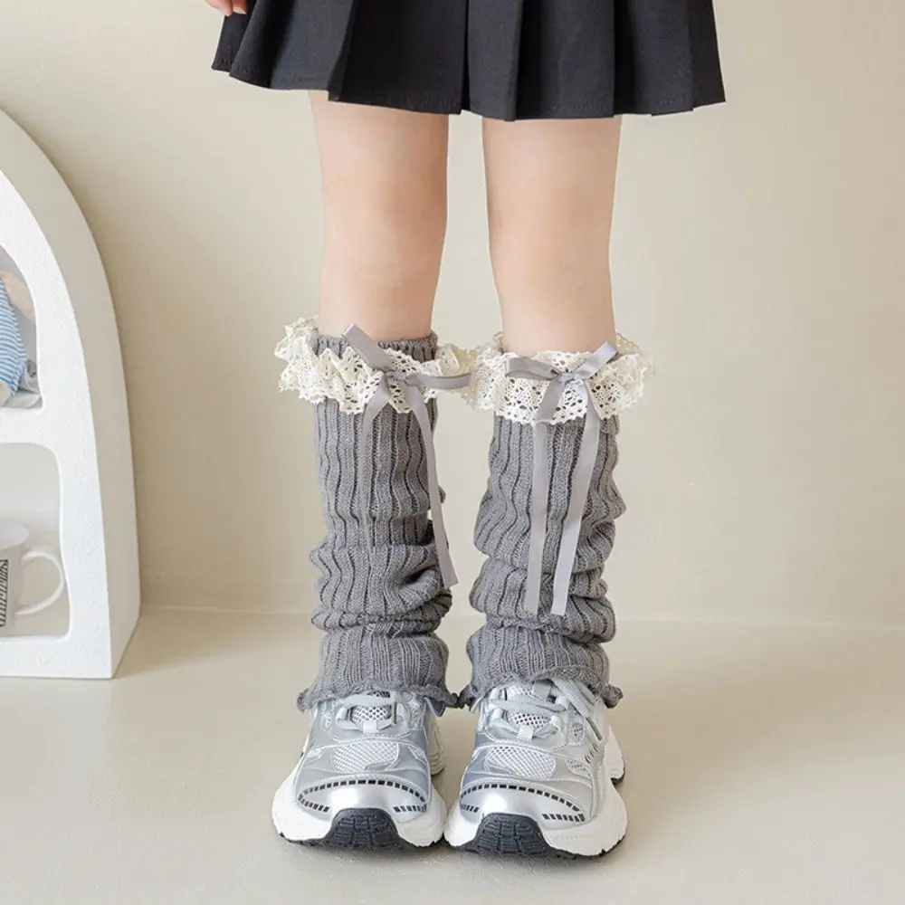 jambières décontractées avec ruban à nœud harajuku, bas longs, couleur unie, couvre pieds tricoté, kawaii, chaussettes tricotées lolita douces, automne jambières décontractées avec ruban à nœud harajuku, bas longs, couleur unie, couvre pieds tricoté, kawaii, chaussettes tricotées lolita douces, automne
