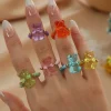 Ensemble de 6 pièces ondulées coréennes, couleur gelée Y2K, anneau ours mignon en résine, élasticité réglable, perle de riz, accessoires pour femmes, cadeau, 2025 Ensemble de 6 pièces ondulées coréennes, couleur gelée Y2K, anneau ours mignon en résine, élasticité réglable, perle de riz, accessoires pour femmes, cadeau, 2025