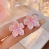 boucle d'oreille en résine de fleur de sakura pour femme, rose, aucune fleur, géométrie, doux, mignon, accessoire de bijoux, cadeau de mariage pour fille