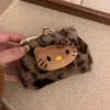 porte monnaie imprimé léopard, mignon, frais et doux, sac de transport en peluche pour écouteurs bluetooth, sac de maquillage pour chat kt, sac de rangement