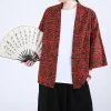 chemise kimono à manches courtes, nouveau modèle, haut ethnique avec boutons à nœud de style chinois, design ouvert sur le devant d'inspiration japonaise, léger