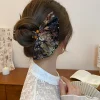 Épingles à cheveux brodées de fleurs pour femmes, bâtons carrés en forme d'éventail, baguettes rétro de style palais, accessoires de couvre chef tendance z