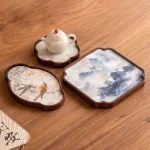 Plateau à thé en bambou avec sous-verres à thé en forme de pétale d&rsquo;inspiration de Lotus, plateau de brassage à sec pour salon, service à thé Kung Fu chinois traditionnel