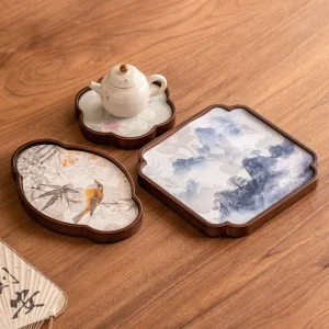 Plateau à thé en bambou avec sous-verres à thé en forme de pétale d&rsquo;inspiration de Lotus, plateau de brassage à sec pour salon, service à thé Kung Fu chinois traditionnel