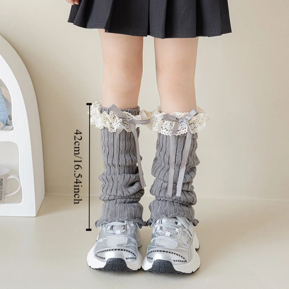 jambières décontractées avec ruban à nœud harajuku, bas longs, couleur unie, couvre pieds tricoté, kawaii, chaussettes tricotées lolita douces, automne jambières décontractées avec ruban à nœud harajuku, bas longs, couleur unie, couvre pieds tricoté, kawaii, chaussettes tricotées lolita douces, automne