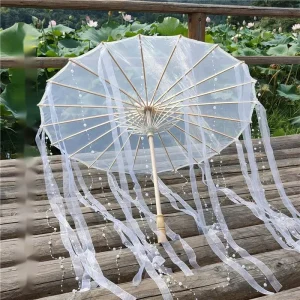 Photos de Hanfu fée parapluie décoratif Cos accessoires ancien vent Streamer parapluie ancien Transparent ancien parapluie Parasol