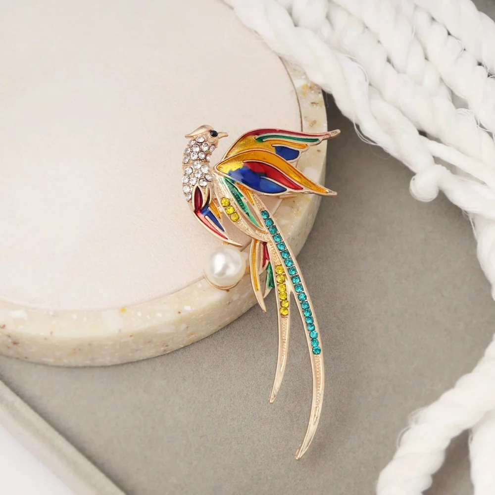 nouvelle broche phénix en strass à la mode avec longue queue, accessoire exquis pour vêtements et sacs, pièce de tempérament polyvalente nouvelle broche phénix en strass à la mode avec longue queue, accessoire exquis pour vêtements et sacs, pièce de tempérament polyvalente