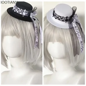 Mini chapeau de Note de musique pour femmes, Style Harajuku, mignon, ruban Lolita Y2k, chapeau japonais, coiffure en dentelle, petit chapeau, accessoires 2025