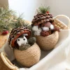 Corde de chanvre écureuil en bois faite à la main, artisanat, ornements de bureau, décoration rustique de noël, cadeau de vacances créatif Corde de chanvre écureuil en bois faite à la main, artisanat, ornements de bureau, décoration rustique de noël, cadeau de vacances créatif