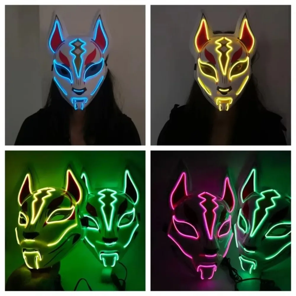 masque de renard japonais à lumière led néon, costume d'halloween, accessoires de ixde brevcosplay masque de renard japonais à lumière led néon, costume d'halloween, accessoires de ixde brevcosplay