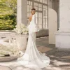 robes de mariée modernes en satin, charmantes, décolleté en v profond, manches longues, dos nu, sirène, personnalisées