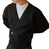 high street harajuku – cardigan noir pour hommes, marque tendance, décontracté, streetwear, rétro américain, pull tricoté ample, automne et hiver
