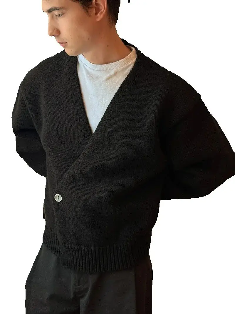 high street harajuku – cardigan noir pour hommes, marque tendance, décontracté, streetwear, rétro américain, pull tricoté ample, automne et hiver high street harajuku – cardigan noir pour hommes, marque tendance, décontracté, streetwear, rétro américain, pull tricoté ample, automne et hiver